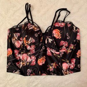 Victoria's Secret Black Floral Bustier Corset Top